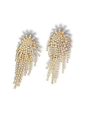 Cascading Star Burst Of Gold Crystals Tassel Earrings